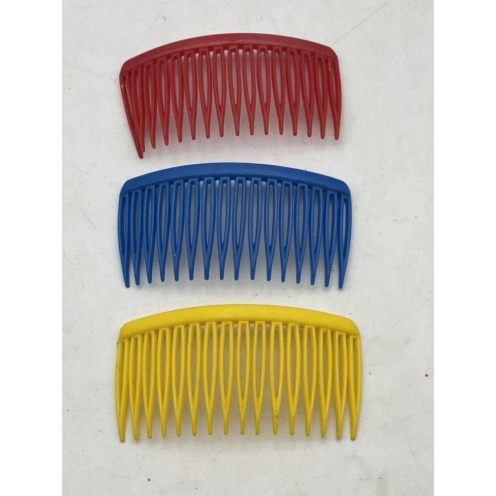 Goody USA Vintage Hair Combs Lot Of 3 Red Blue Yellow 3"